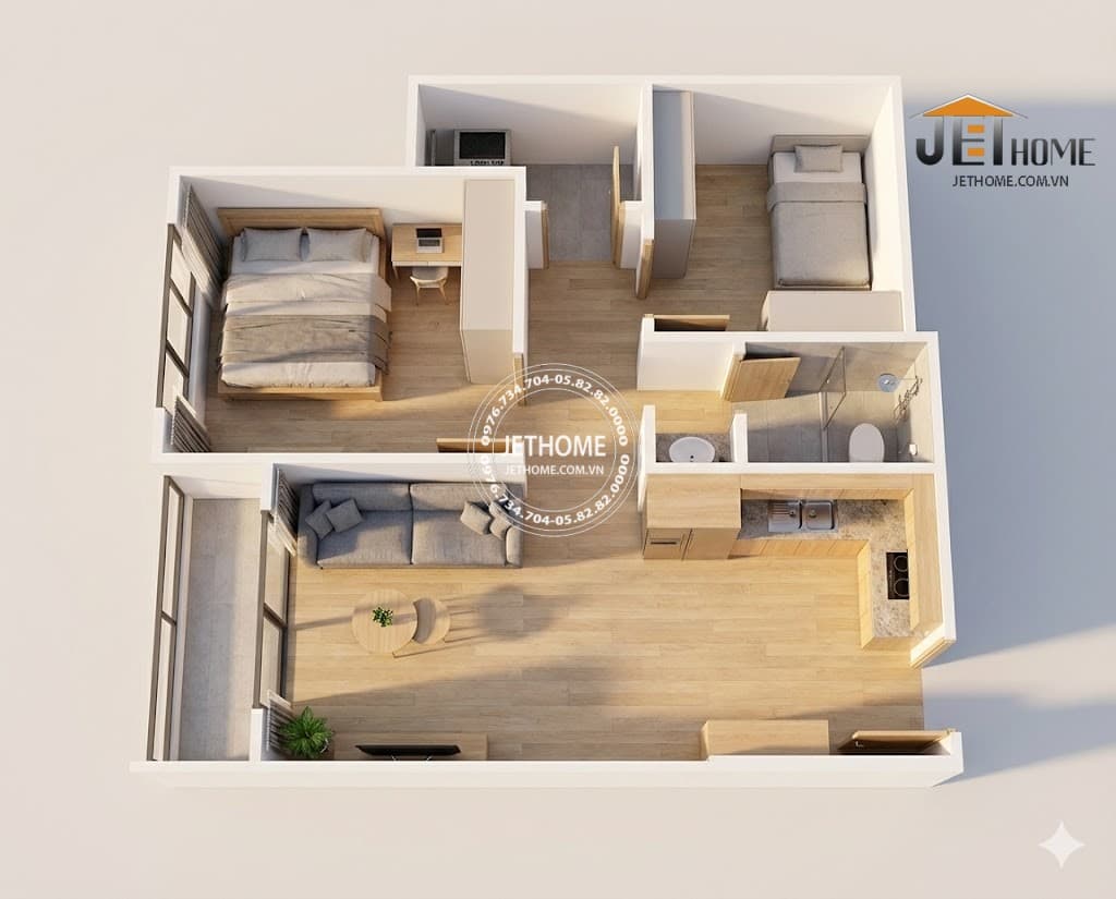 Thiết Kế Nội Thất Chung Cư 55m2