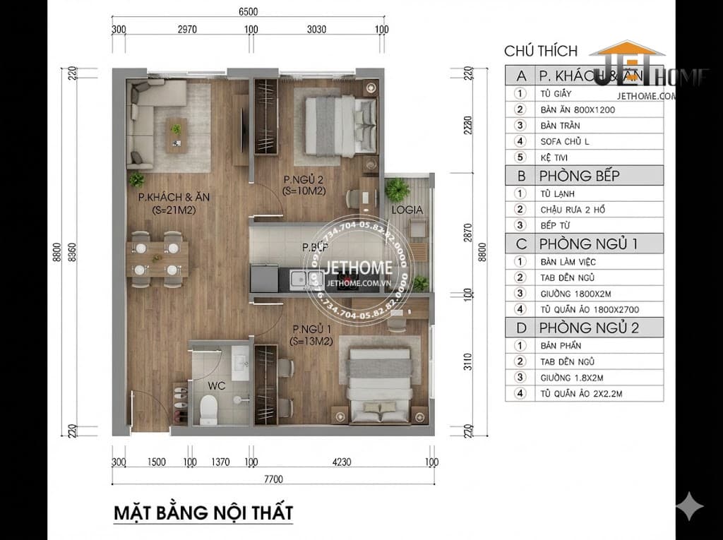 Thiết Kế Nội Thất Chung Cư 55m2