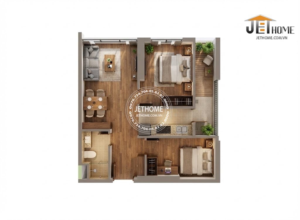 Thiết Kế Nội Thất Chung Cư 55m2