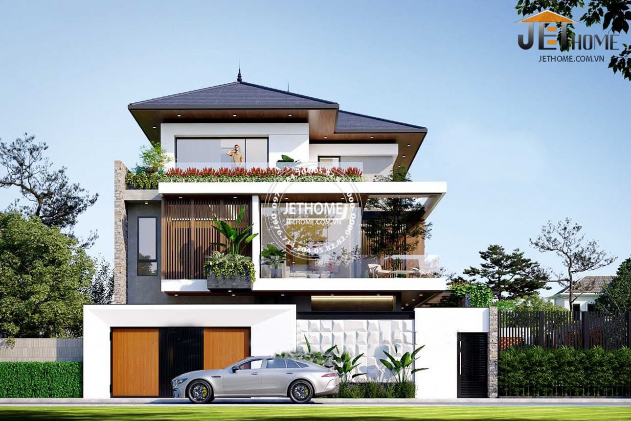 biệt thự hiện đại mái nhật 3 tầng được nhiều người yêu thích
