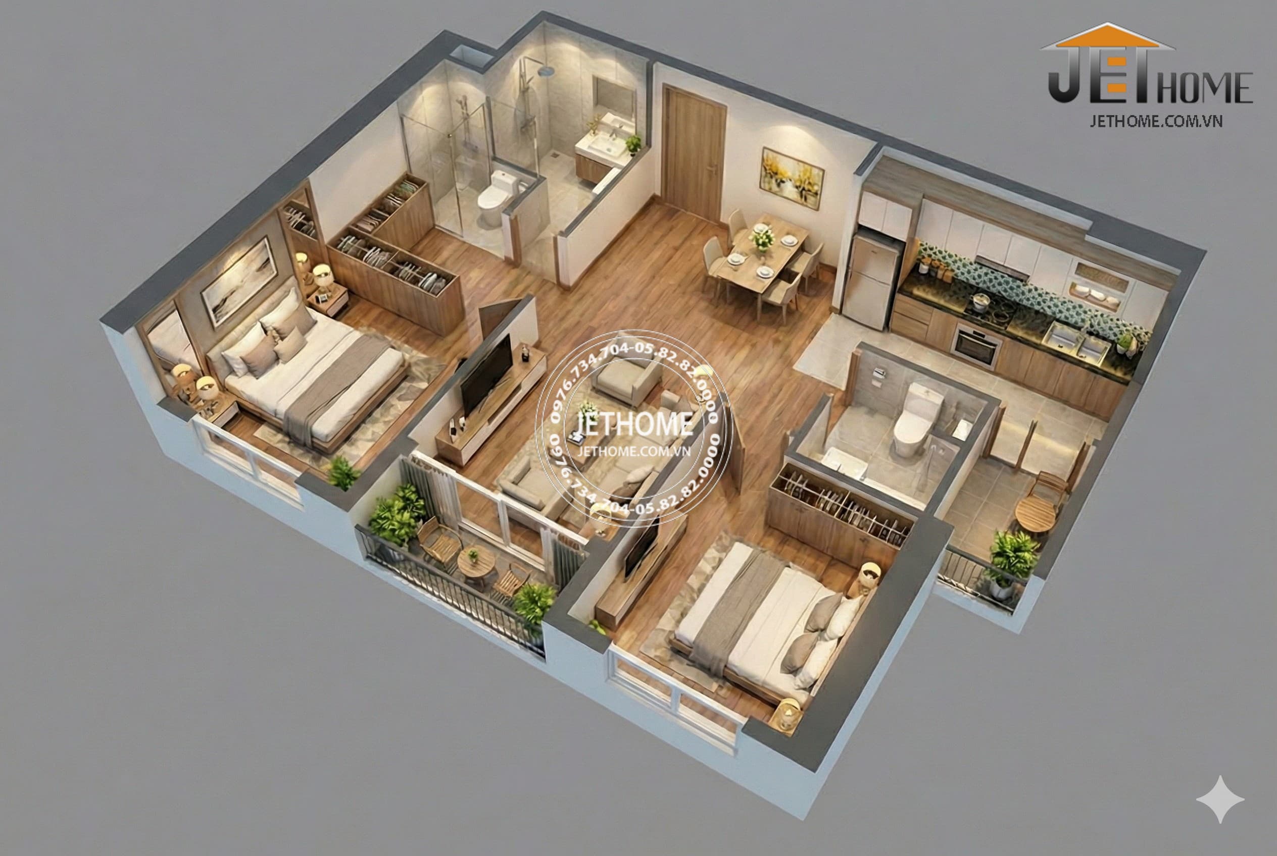 Thiết kế nội thất chung cư 2 phòng ngủ