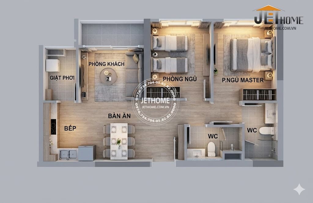 Thiết Kế Nội Thất Chung Cư 70m2